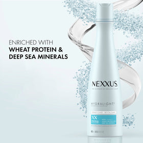 Nexxus Hydralight in-shower application demonstrating targeted hydration for ends