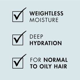 Nexxus Hydralight bottle next to hand showing 13.5 oz scale and travel-friendly size