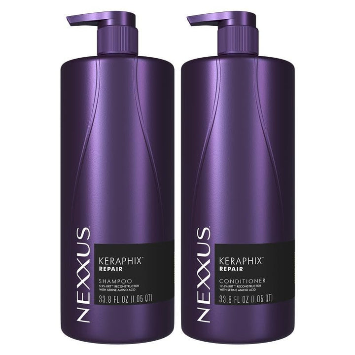 Nexxus KERAPHIX front packaging showcasing duo for visible damage repair and strength