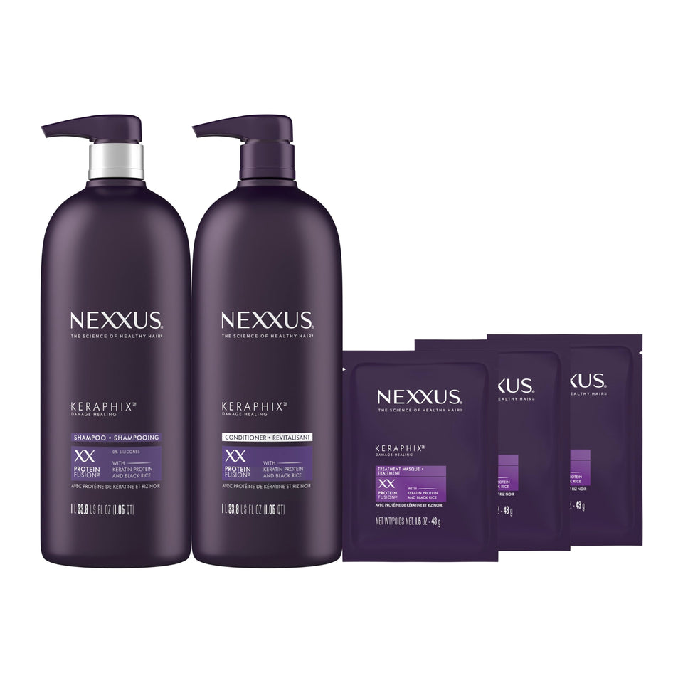 Nexxus Keraphix front packaging showing the shampoo and conditioner for visible repair