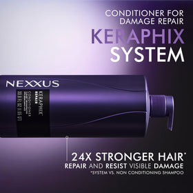 Nexxus KERAPHIX conditioner applied in shower demonstrating hydration and detangling