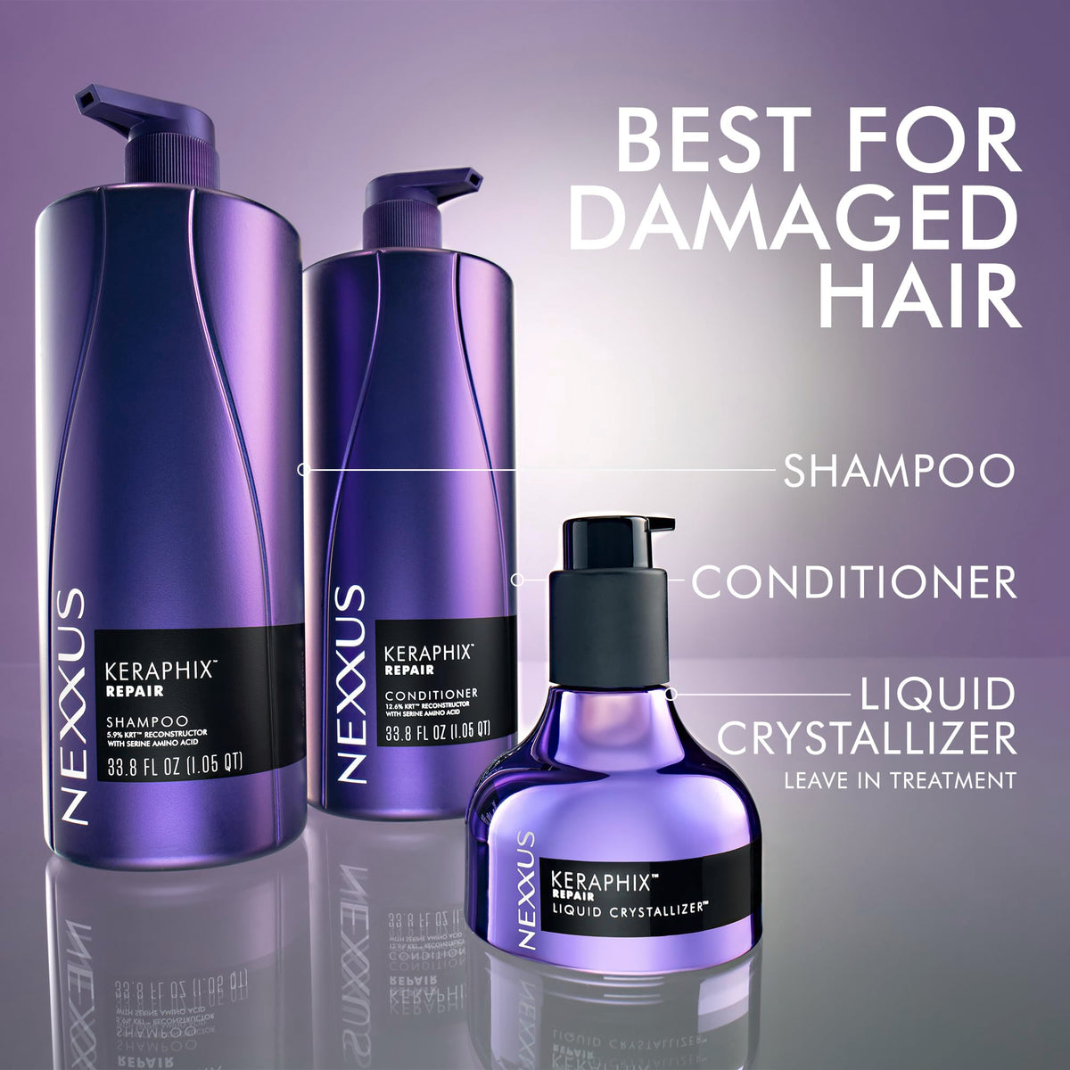 Nexxus label close-up highlighting KRT technology ingredients