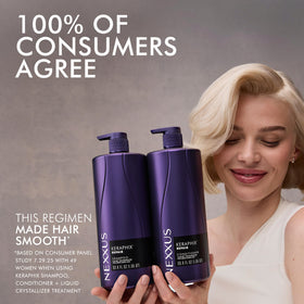 Nexxus KERAPHIX treated hair lengths showing restored shine and reduced breakage