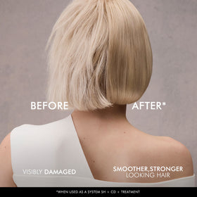 Nexxus KERAPHIX bottle styled on bathroom vanity suggesting salon results at home