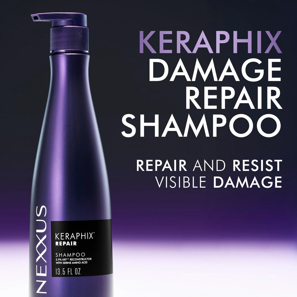 Nexxus KERAPHIX 13.5 fl oz next to hand for size and scale reference