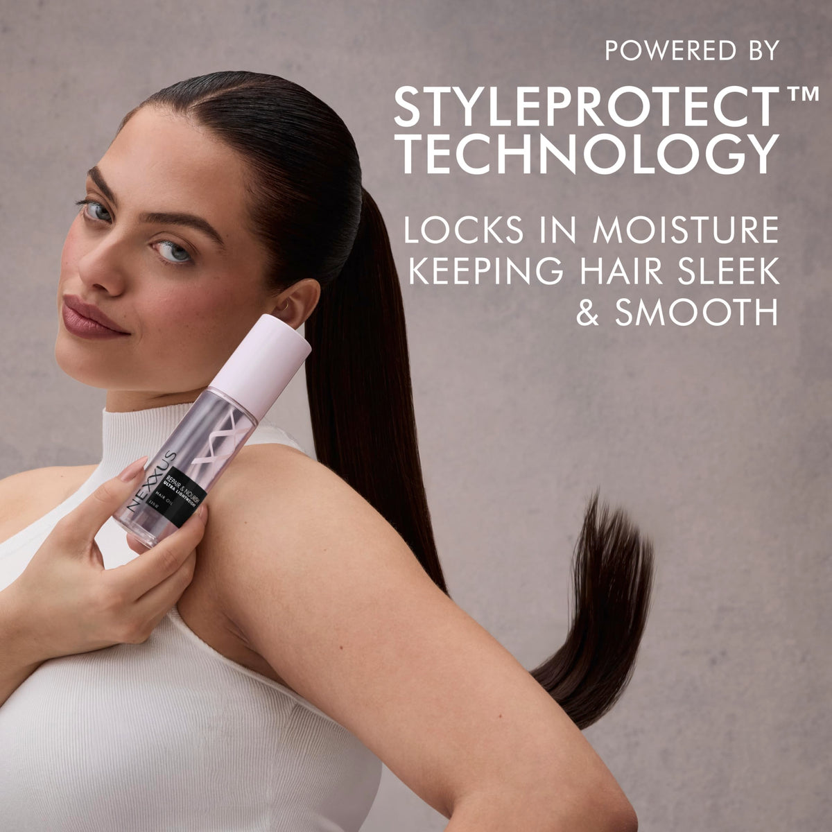 Nexxus label close-up featuring STYLEPROTECT Technology for protection