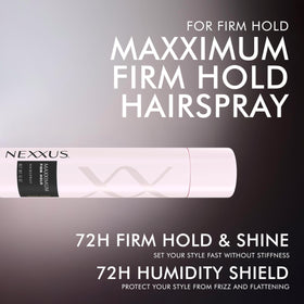 Nexxus being sprayed onto styled hair for long-lasting hold benefit