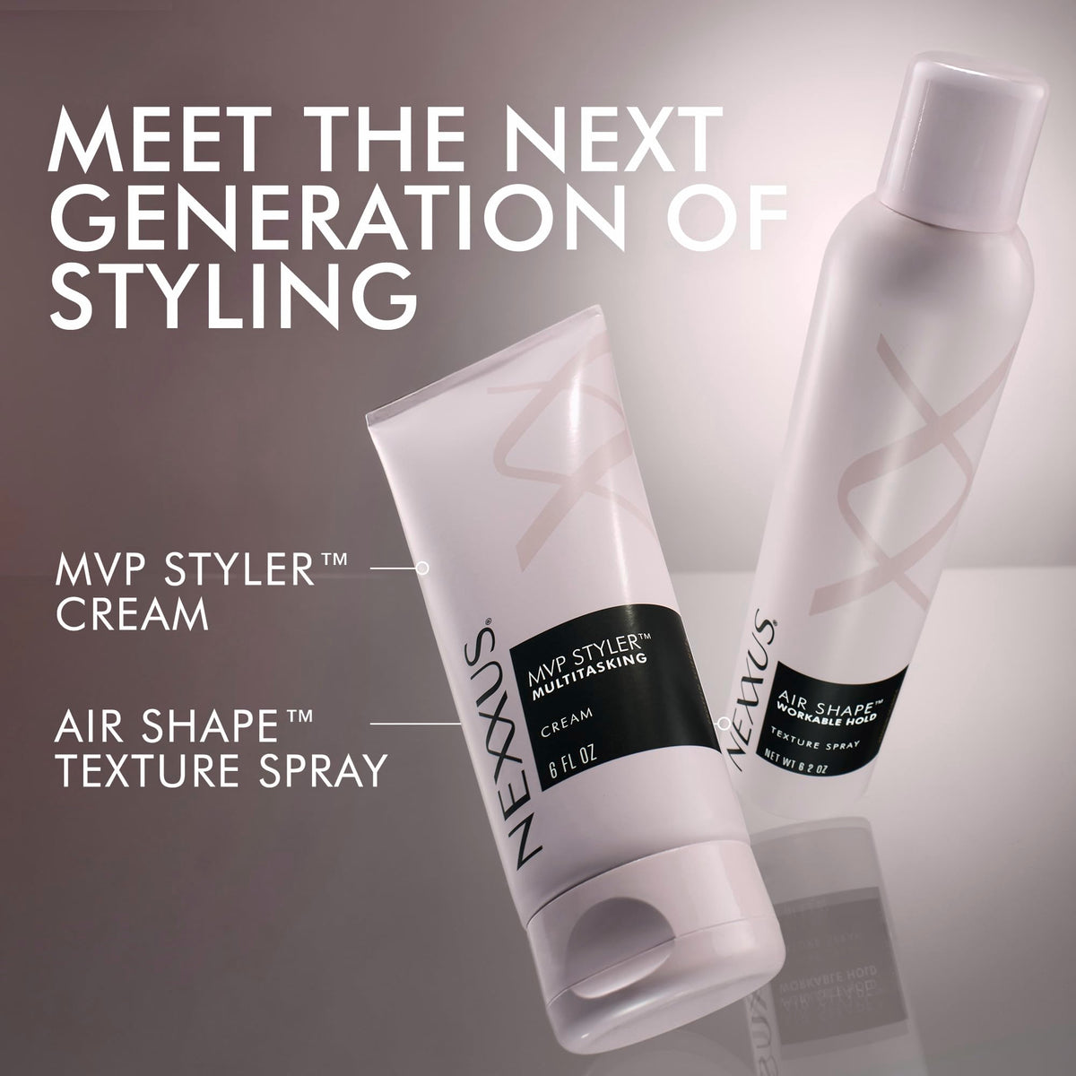 Close-up Nexxus label highlighting MVP polymer technology benefits