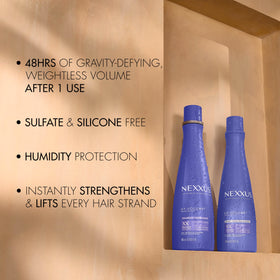 Nexxus conditioner poured on hand demonstrating creamy consistency and easy spread