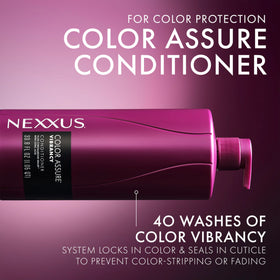 Nexxus pouring conditioner into hand for easy application and detangling