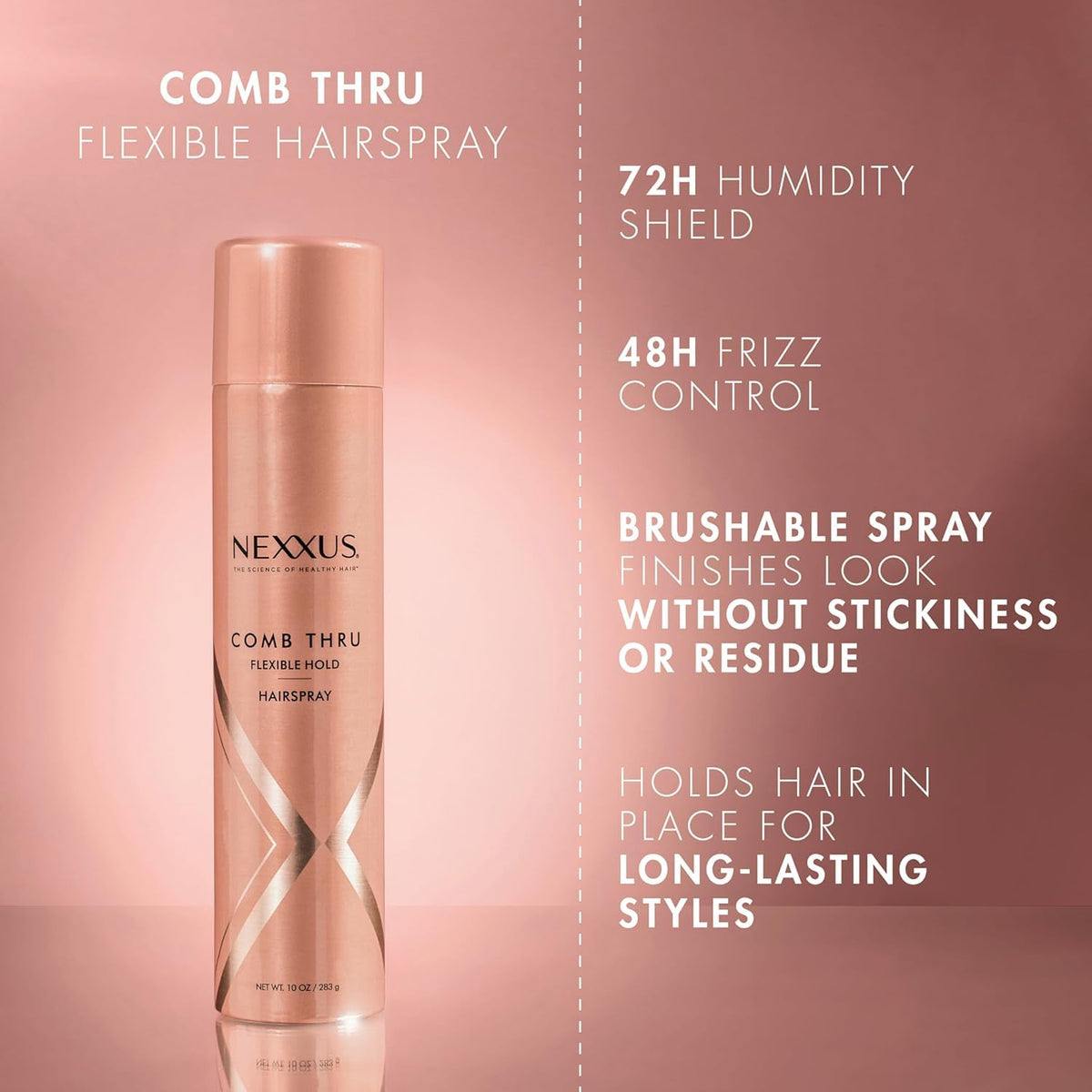 Nexxus 10 oz can held by hand to show scale and convenience for everyday styling