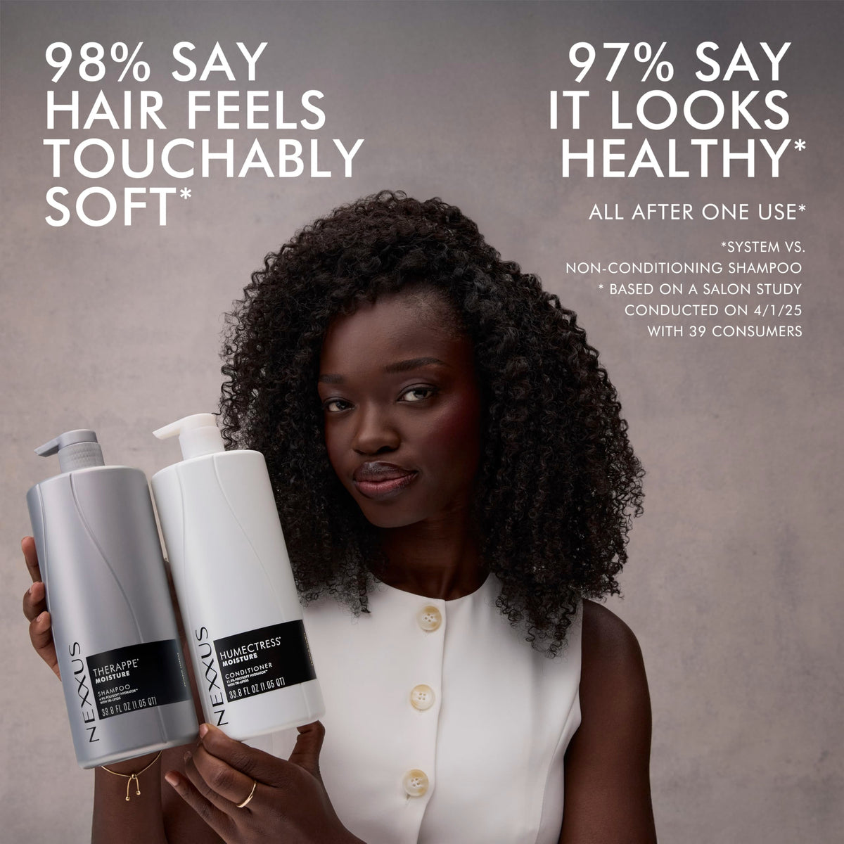 Nexxus shampoo lather in hands for gentle cleansing benefit