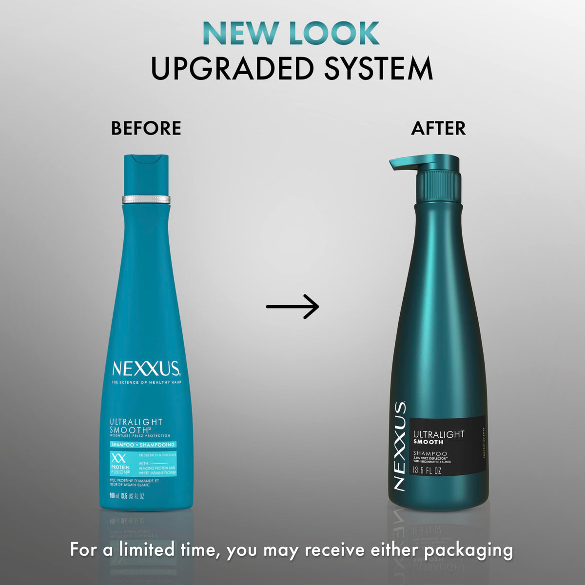 Nexxus shampoo pour texture demonstrating lightweight, creamy formula for gentle cleansing