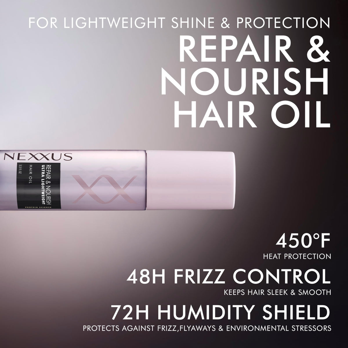 Nexxus 4 oz bottle held in hand demonstrating compact travel-friendly size