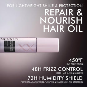 Nexxus 4 oz bottle held in hand demonstrating compact travel-friendly size