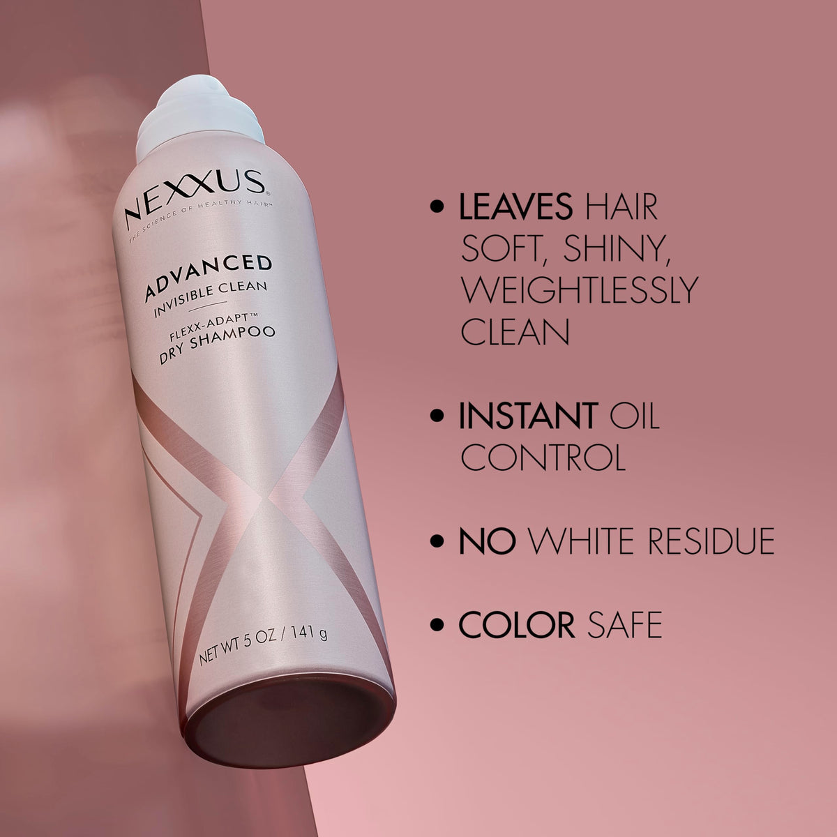Nexxus hair after use showing soft, shiny, weightless finish