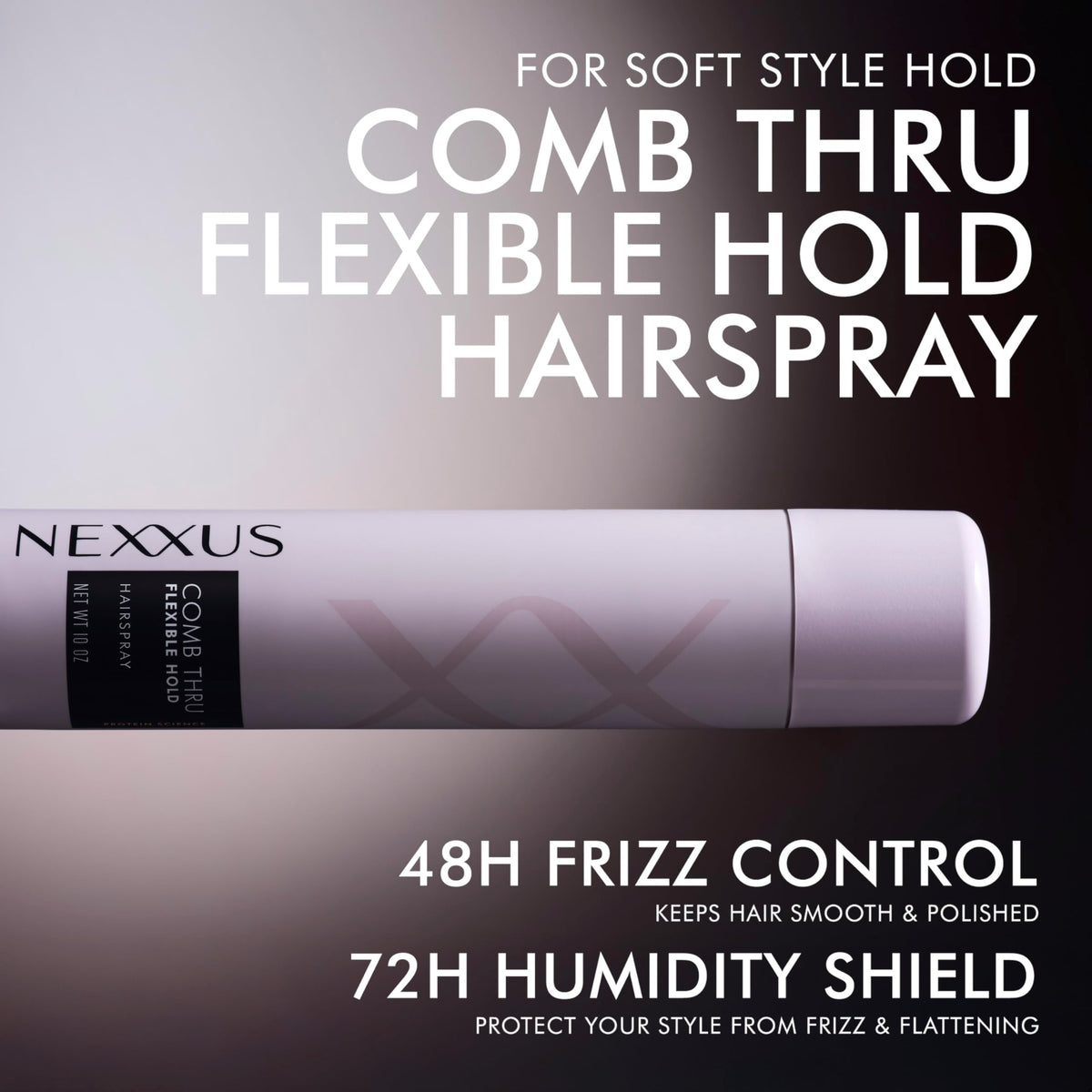 Nexxus can held in hand to show 10 oz scale and portable styling benefit