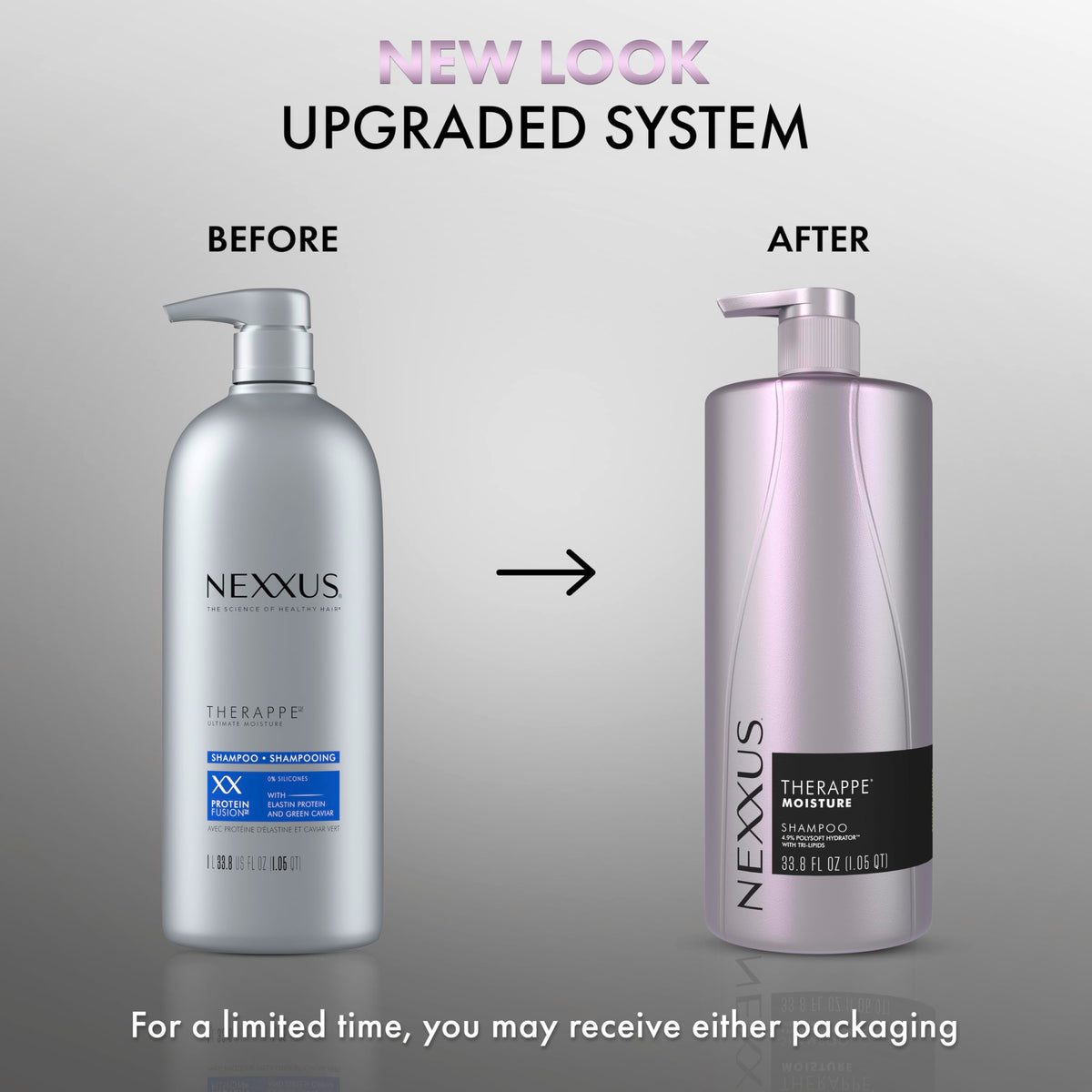 Nexxus Therappe label close-up highlighting POLYSOFT HYDRATOR technology and tri-lipids