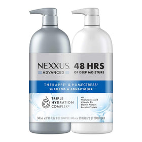 Nexxus front packaging showing two 32 fl oz bottles for long-lasting hydration
