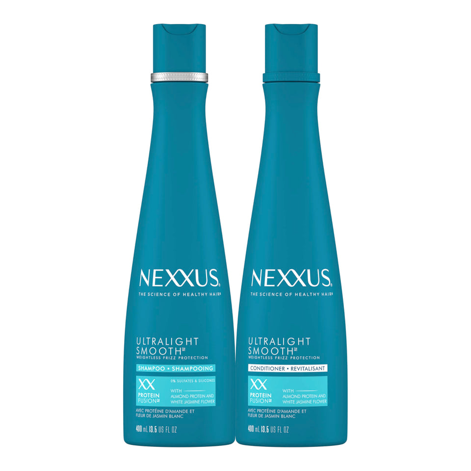 Nexxus front packaging showing duo and clear product benefits