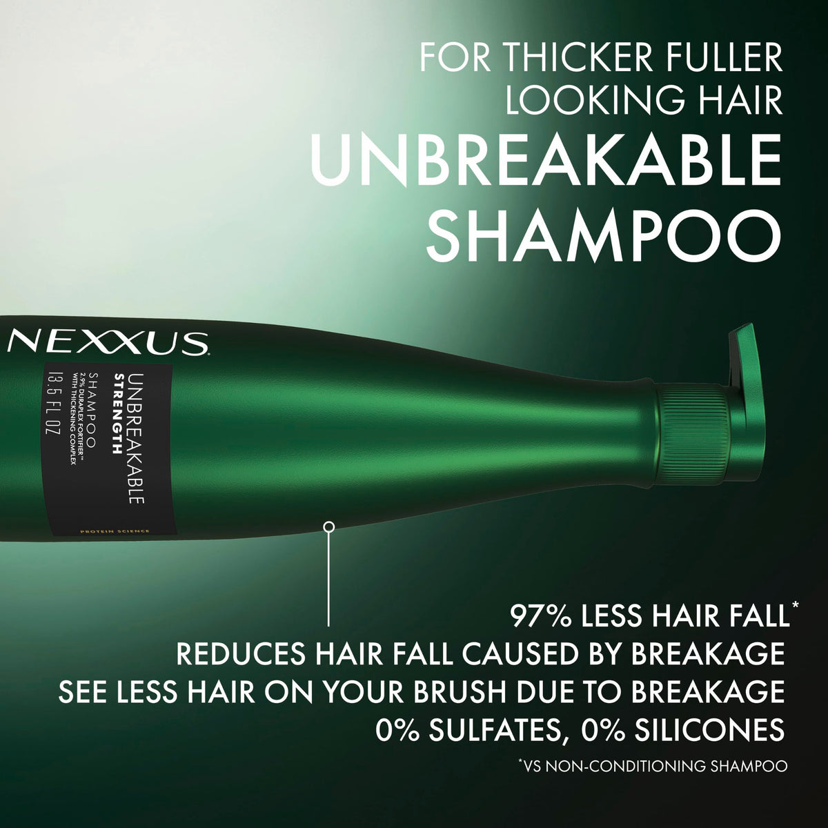 before-and-after hair strands comparison with Nexxus showing fuller-looking hair
