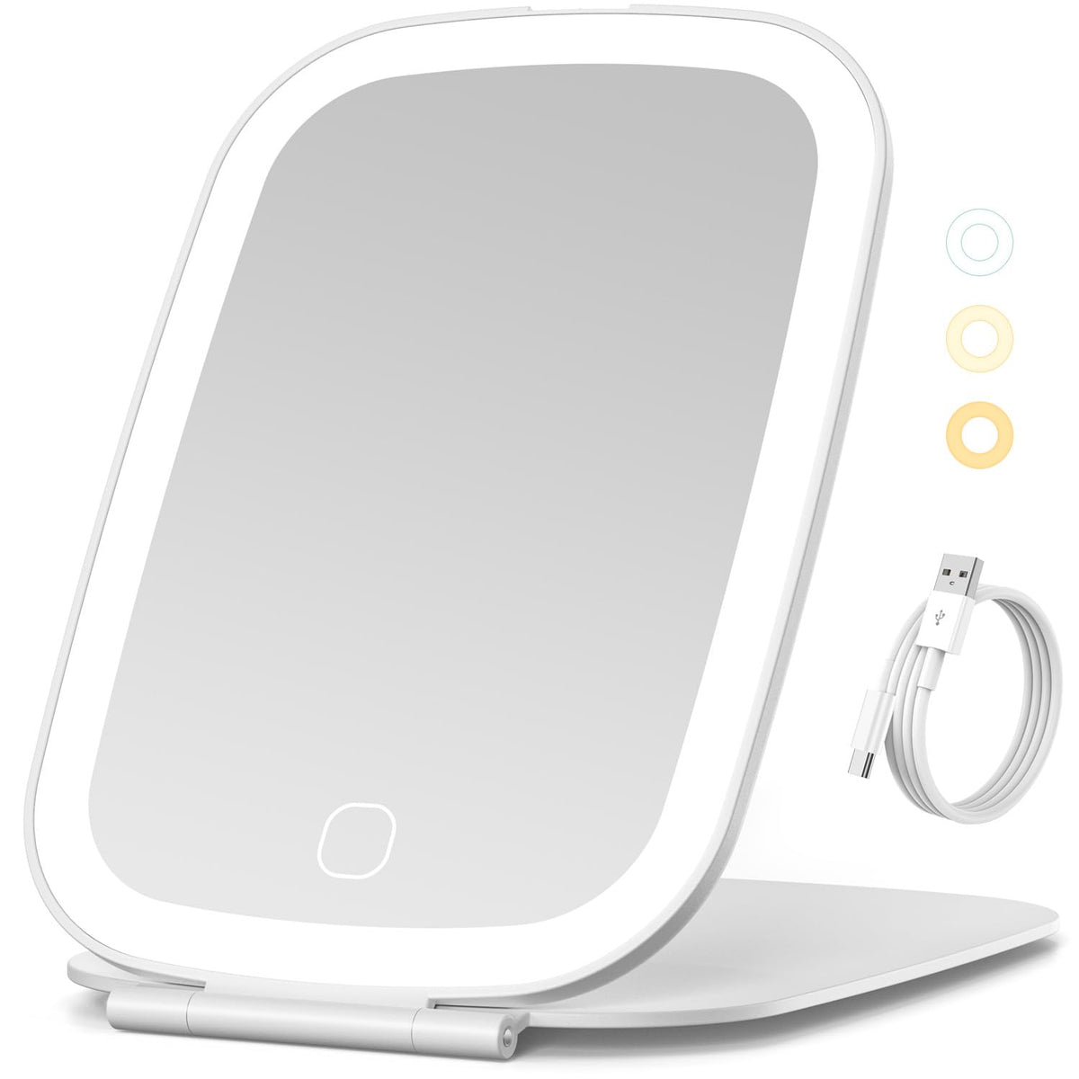 NEZZOE front view of folded mirror showing compact travel-ready design and bright lighting