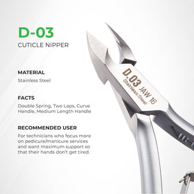 Nghia cuticle nipper handle profile highlighting ergonomic curve for reduced hand fatigue