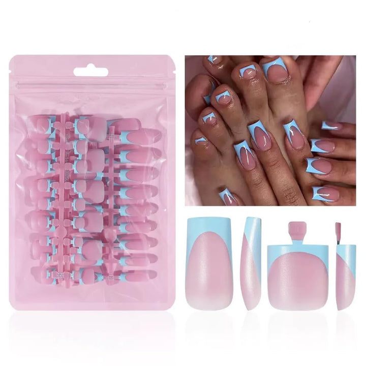 NHIXK front packaging showing blue French tip set and included tools for quick styling