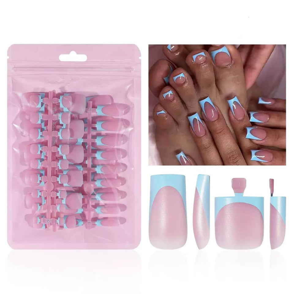 NHIXK front packaging showing blue French tip set and included tools for quick styling