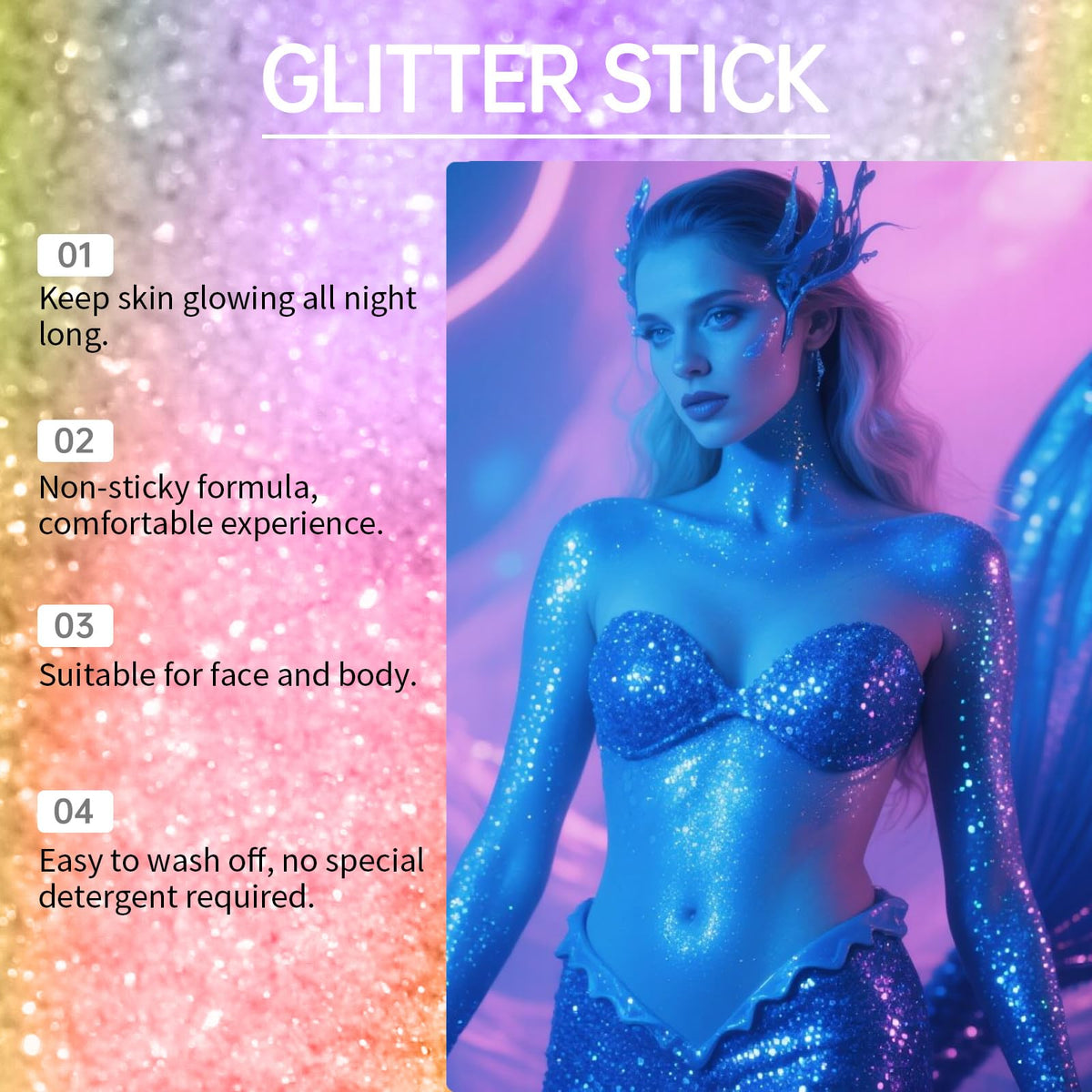 NHIYQF hair streak showing gold holographic glitter adding stage-ready shine