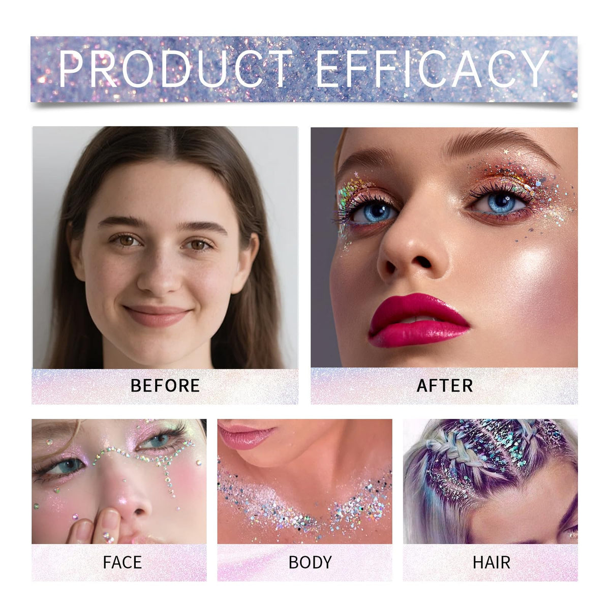 NHIYQF face application on cheekbone demonstrating long-lasting sparkle