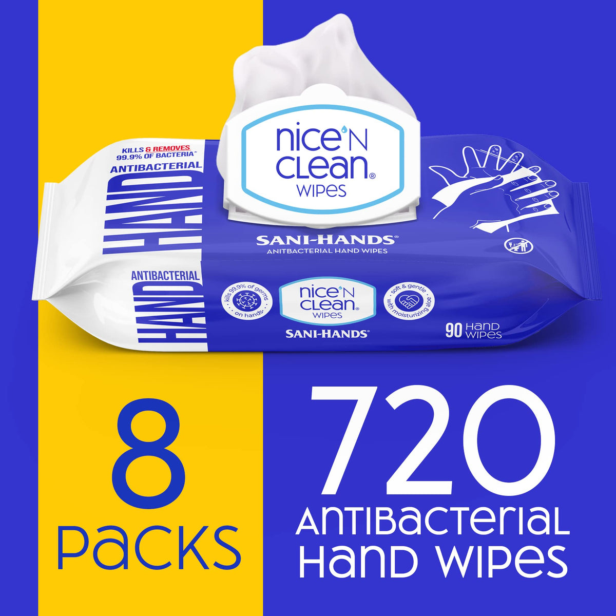 Nice 'N Clean wipes pulled from packet showing moist, durable fabric