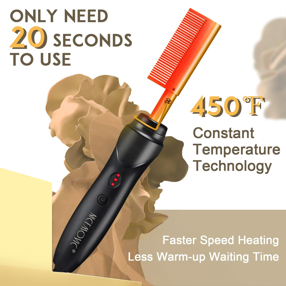NICEMOVIC close-up of ceramic-coated comb surface for even heat and smoother strands