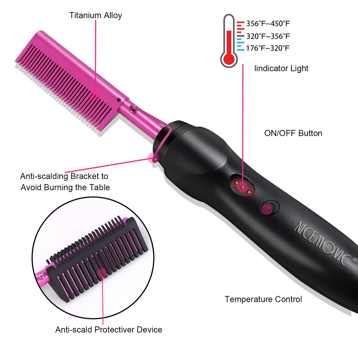 NICEMOVIC three multi-colored duckbill clips displayed with comb for sectioning during styling