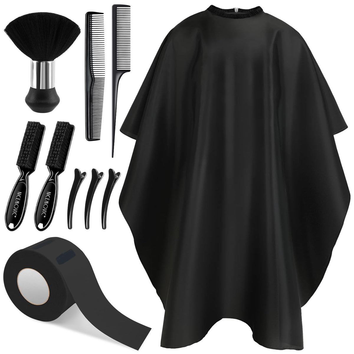 NICEMOVIC front view of full barber cape kit showing compact packaging and included tools