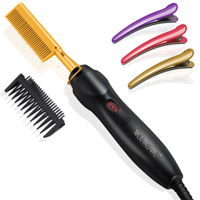 NICEMOVIC front view of gold heated comb showing sleek design and one-minute benefit