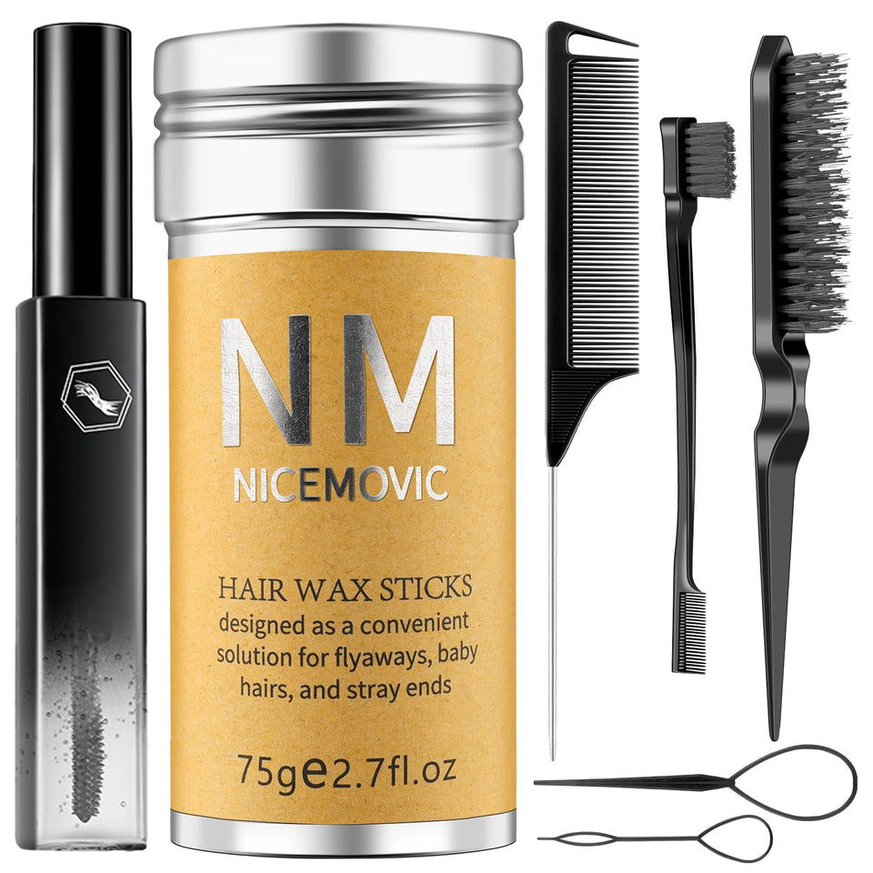NICEMOVIC front packaging showing the full 7-piece styling kit and benefits