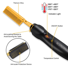 NICEMOVIC size comparison with hand showing compact travel-ready heated comb convenience