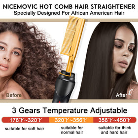 NICEMOVIC detail of temperature controls showing three heat levels for diverse hair types
