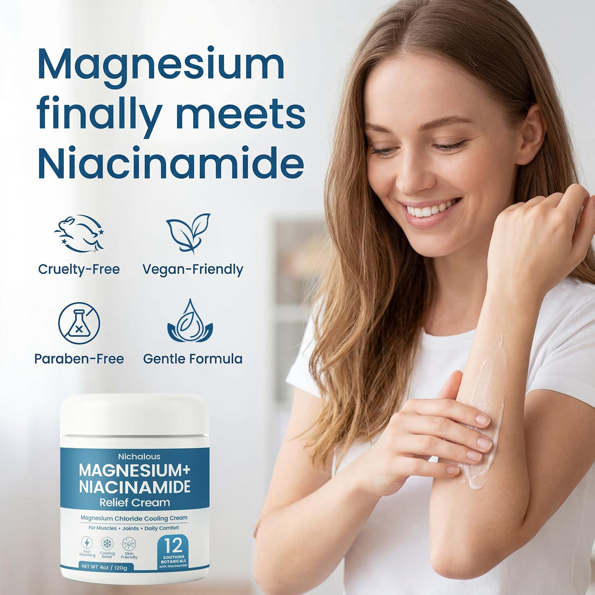 Nichalous botanical ingredients arranged to show natural extracts and soothing support