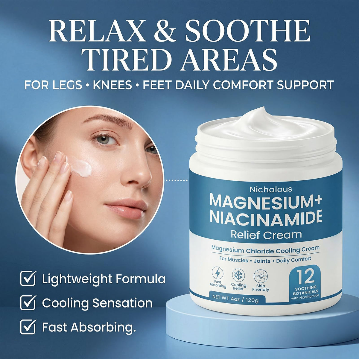 Nichalous cream texture close-up highlighting smooth, fast-absorbing consistency