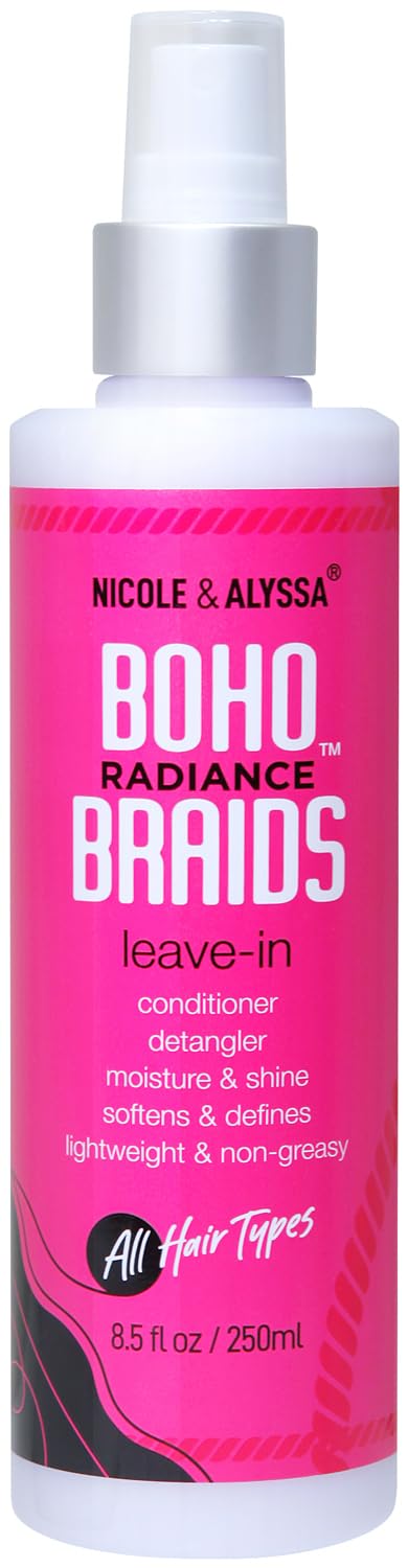 Nicole & Alyssa spray bottle front view showing product branding and lightweight formula benefits