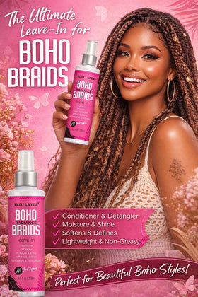 Nicole & Alyssa on boho braids close detail showing reduced frizz and added shine benefit