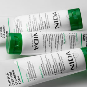 NIDA on bathroom shelf staged lifestyle for everyday skincare routine
