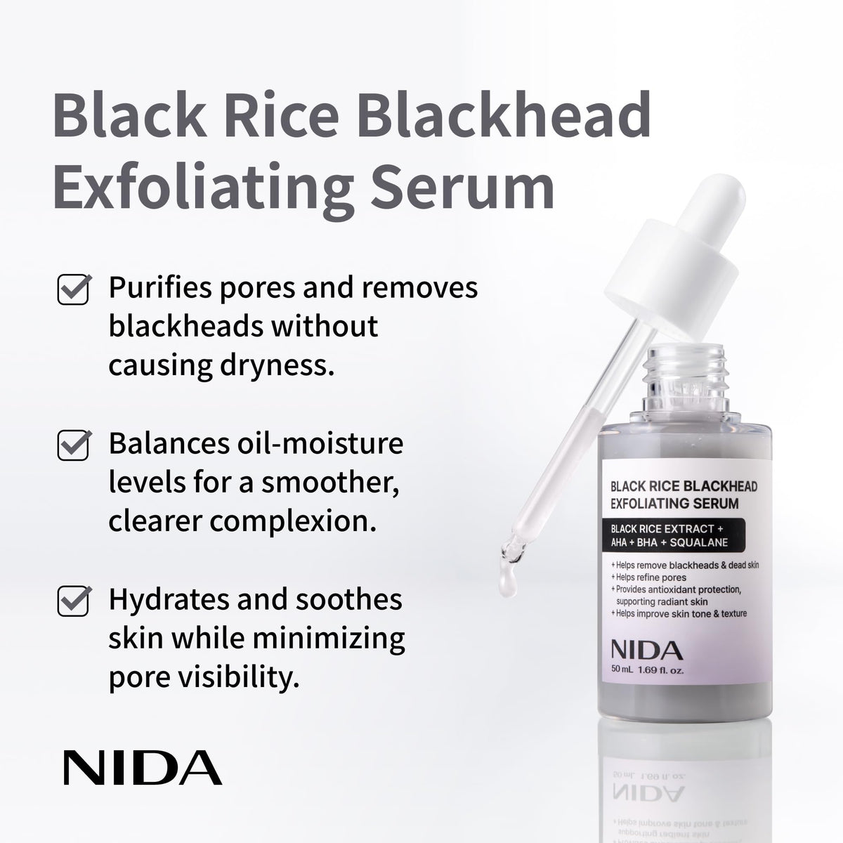 NIDA serum texture on skin with smooth finish and hydrating feel