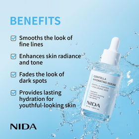 NIDA watery-gel serum texture on hand highlighting fast absorption benefit