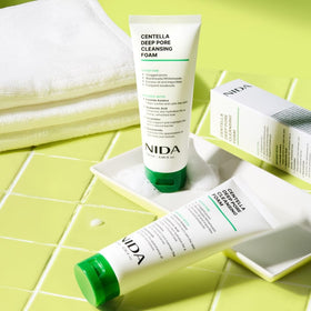 NIDA label close-up listing ceramides and niacinamide for barrier support