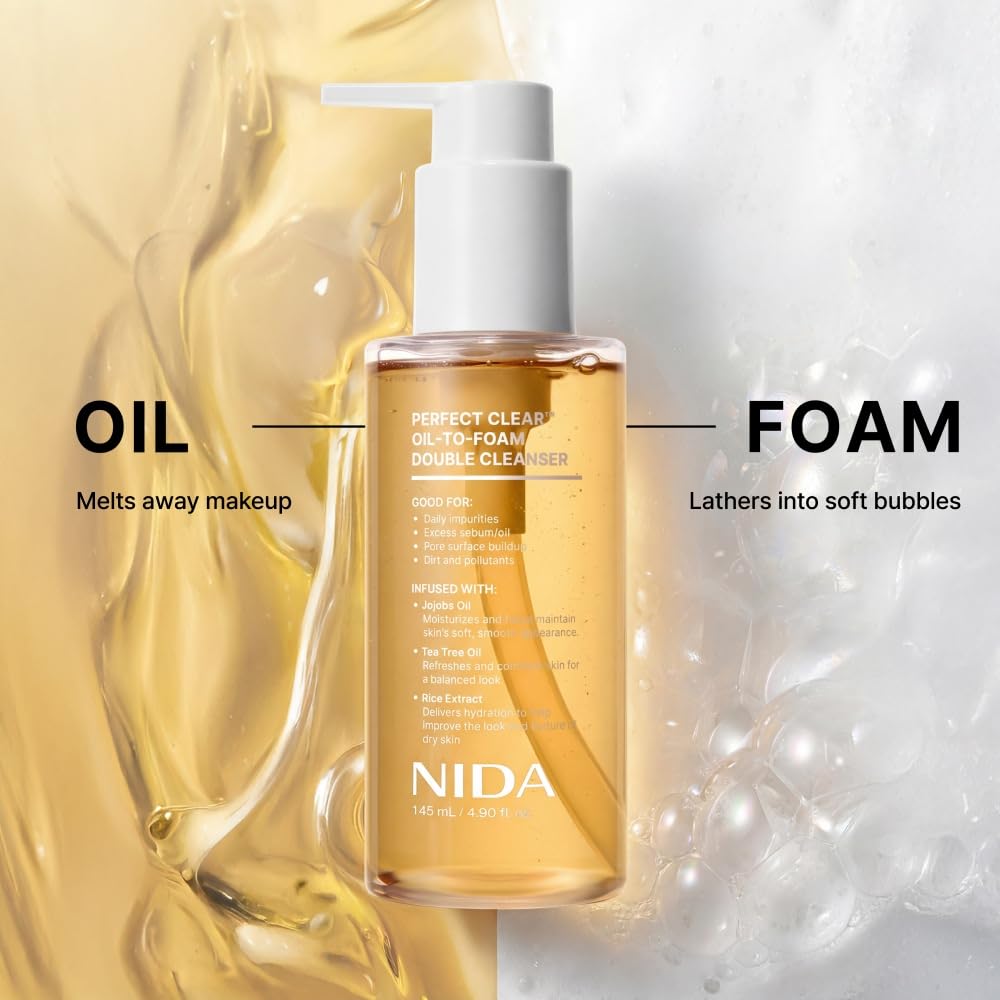 NIDA oil texture close-up showing silky oil that dissolves makeup effectively