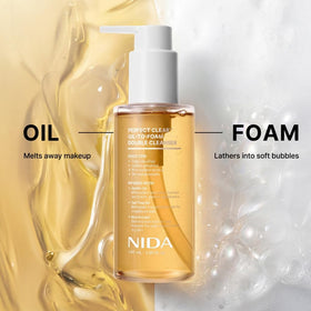 NIDA oil texture close-up showing silky oil that dissolves makeup effectively
