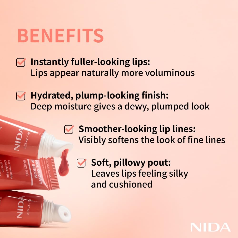 NIDA rosy fig swatch on skin showing glossy tint and natural glow